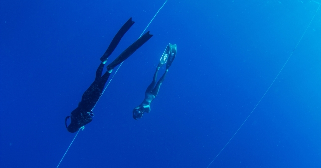 two divers under water